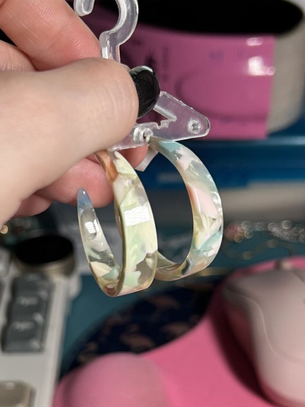 Pastel Confetti Acrylic Hoop Earrings Iridescent Marble Statement Hoops